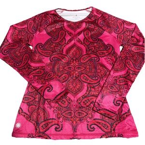 Athleta Sierra Nevada Long Sleeve Top Shirt Paisley Pink Red Black Size Medium